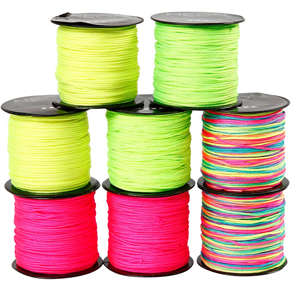 Knytsnöre - 1 mm - Neonfärger - 8 st x 28 meter