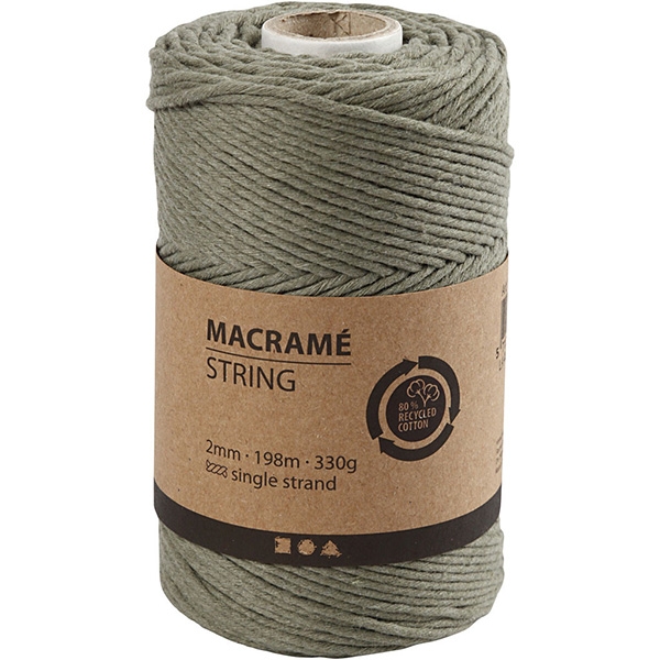 Makramégarn 2 mm - Mossgrön - 198 m - 330 g