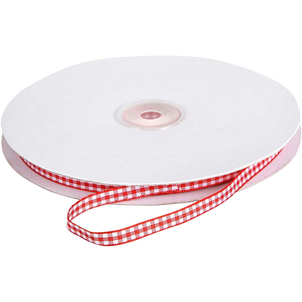 Rutigt Band 6 mm - Röd/vit - 50 meter