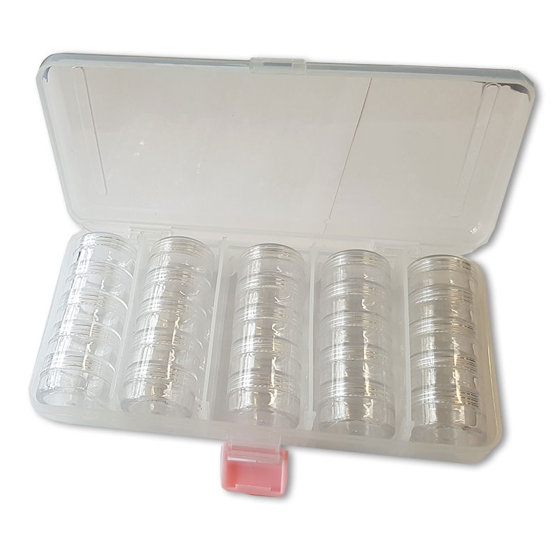 Akrylburkar i Set 25 st - Skruvlock - 1,5 cm hög - Inkl. Väska