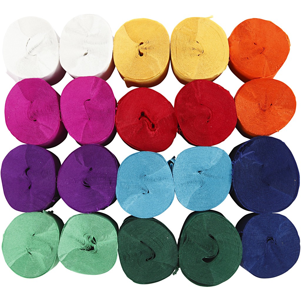 Kräppapper - B: 5 cm - Mixade färger - 20 rullar