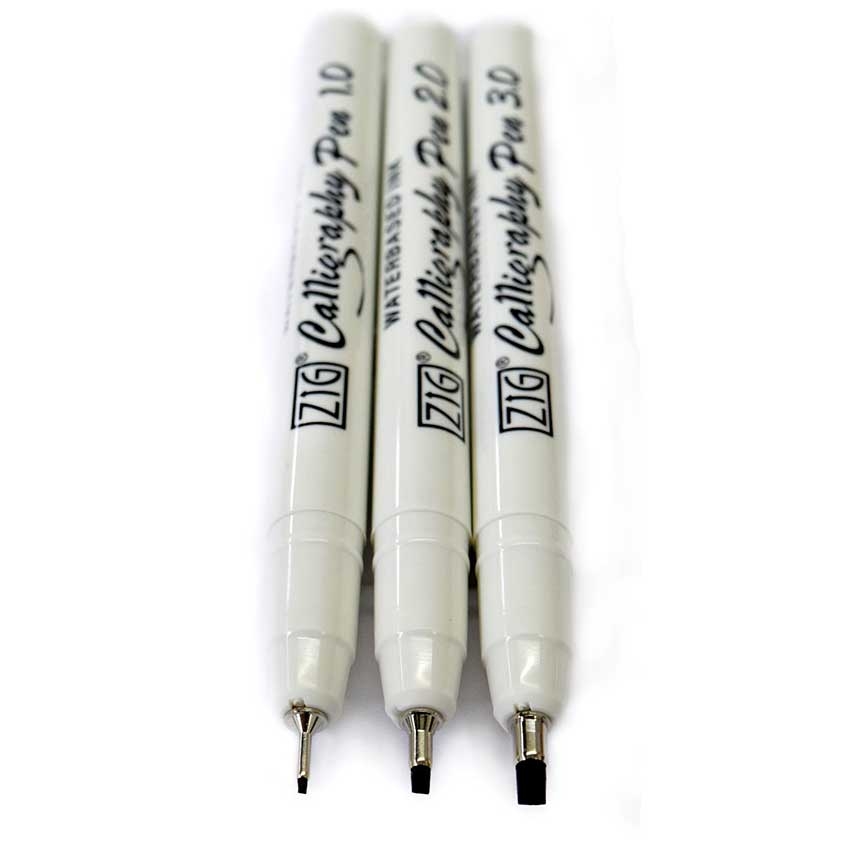 Kalligrafi Pennor ZIG 3 st - Svart - 1, 2, 3 mm