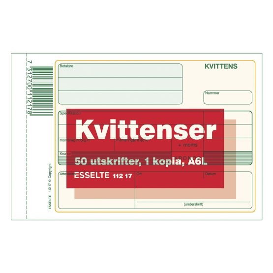 Blankett Kvittens med Kopia Esselte - A6 - 2 x 50 Blad