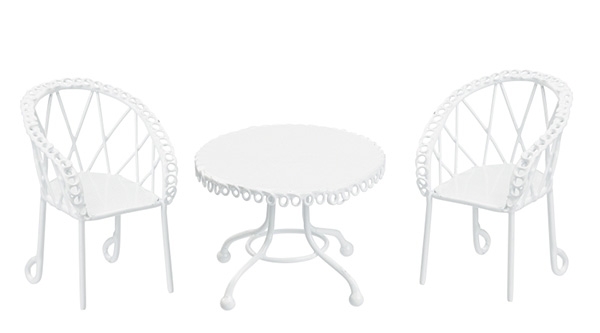 Miniatyr - Sittgrupp av Metall - Vit - 6-8 cm