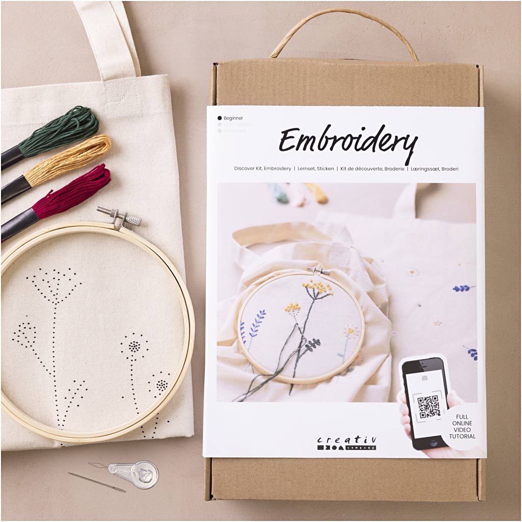 Pysselkit DIY Broderi - Blommor på Textilkasse