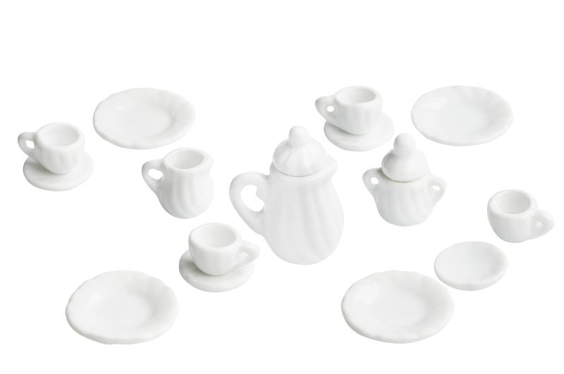 Miniatyr Servis av Äkta vitt Porslin - 17 Delar