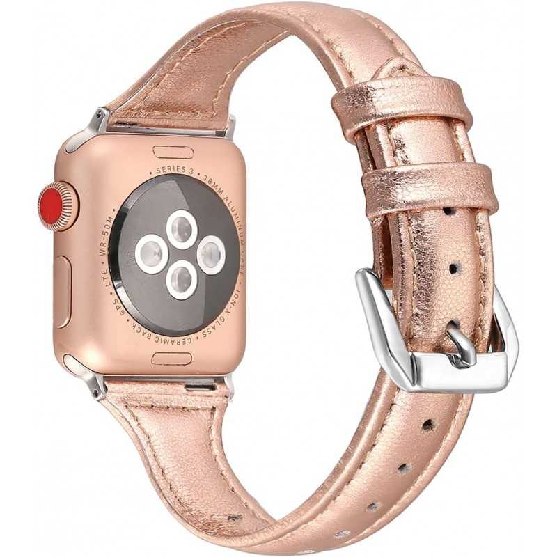 Watch 38/40/41mm Stilrent Läderarmband Mercy - Rosegold