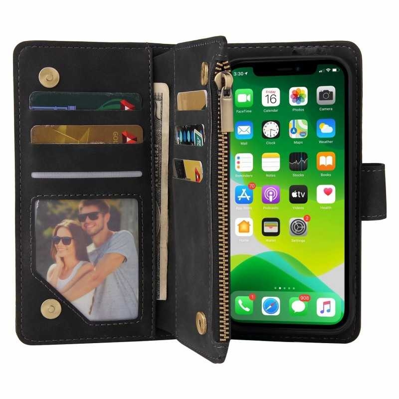 iPhone 13 Multifunktionellt Plånboksfodral Zipper 8-Fack