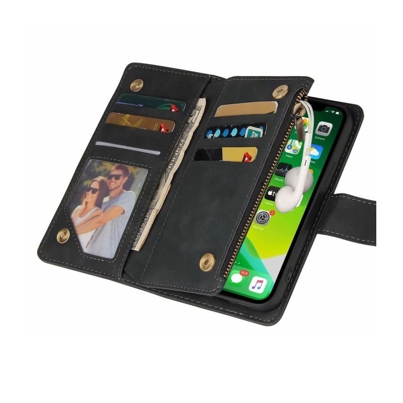 iPhone 15 Pro Max Multifunktionellt Plånboksfodral Zipper 8-Fack