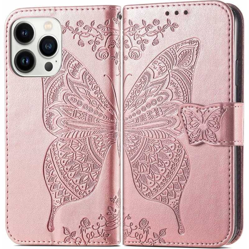 iPhone 15 Pro Max Plånboksfodral PU-Läder 4-FACK Motiv Fjäril
