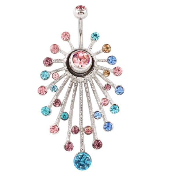 Navelpiercing Navel Piercing i Kirurgiskt Stål i Silver Färg med Glittrande Rhinestones i Olika Färger