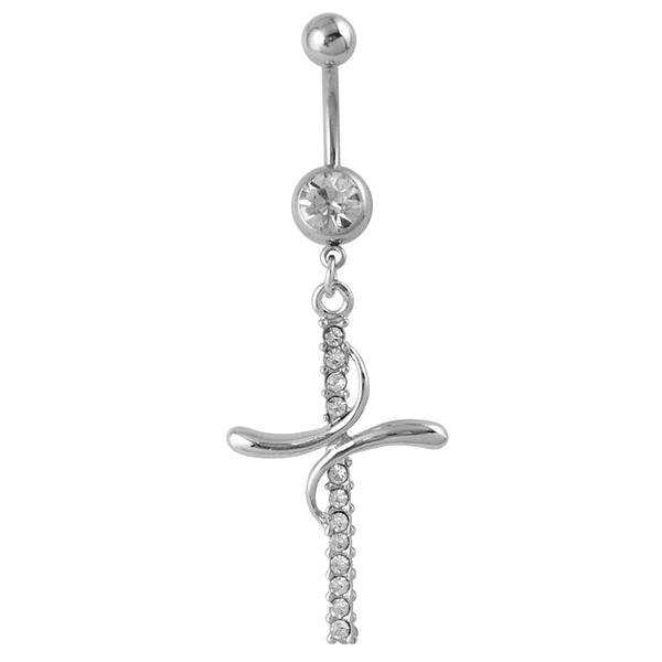 Navelpiercing Navel Piercing i Kirurgiskt Stål i Silver Färg - Kors med Vita Rhinestones