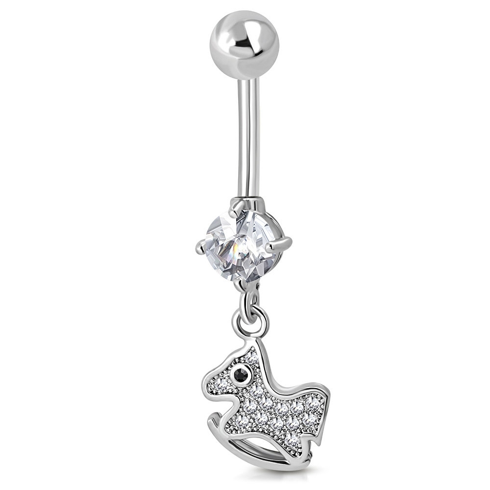 Navelpiercing Navel Piercing i Kirurgiskt Stål 316L i Silver Färg - Gunghäst med Klara CZ Kristaller