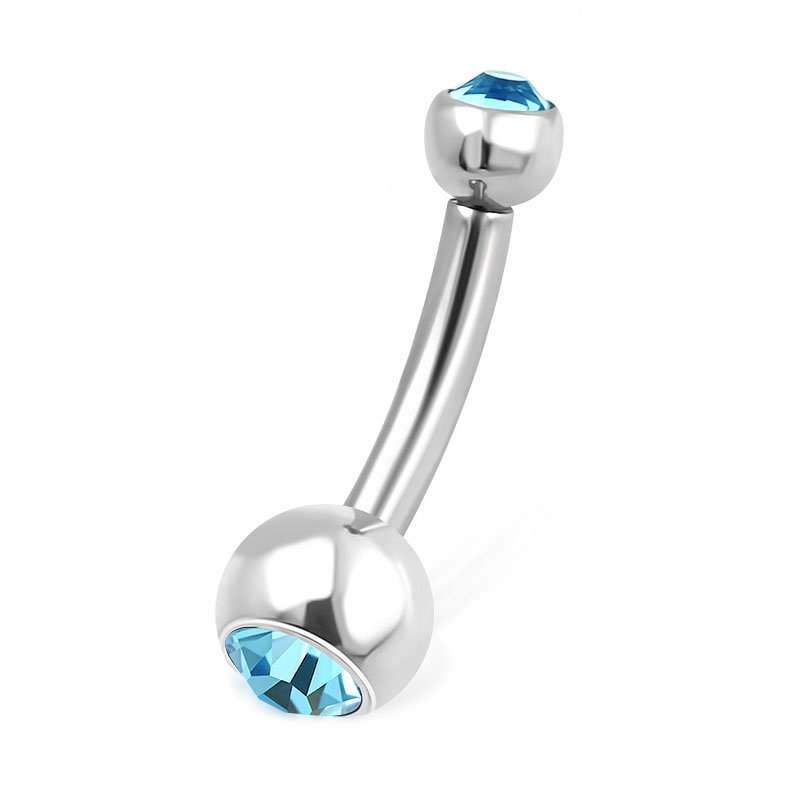 Navelpiercing Navel Piercing i Kirurgiskt Stål 316L i Silver Färg - Dubbla Runda Blå Cubic Zirconia Kristaller