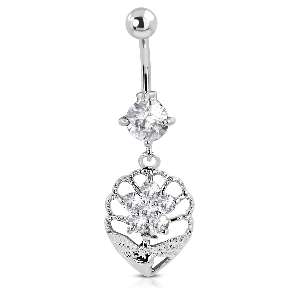 Navelpiercing Navel Piercing i Kirurgiskt Stål 316L i Silver Färg - Blomma / Löv med Klara CZ Kristaller