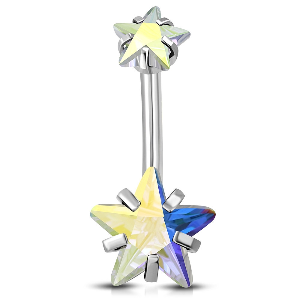 Navelpiercing Navel Piercing i Kirurgiskt Stål 316L i Silver Färg - Dubbla Stjärnor med Skiftande Cubic Zirconia Kristaller