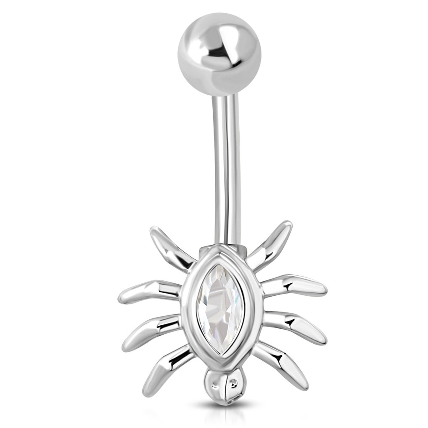 Navelpiercing Navel Piercing i Kirurgiskt Stål 316L i Silver Färg - Spindel med Klar/Vit CZ Cubic Zircon Kristall