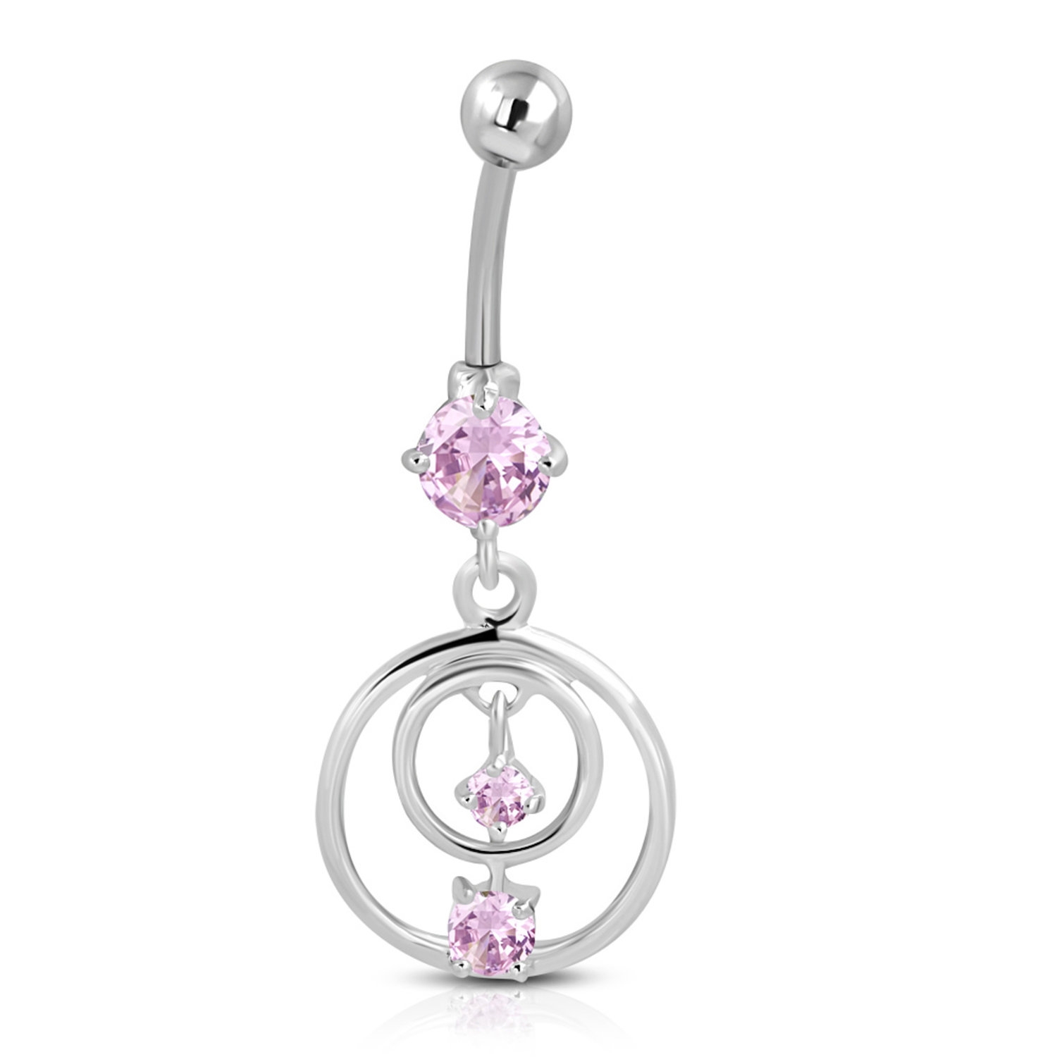 Navelpiercing Navel Piercing i Kirurgiskt Stål 316L i Silver Färg - Ringar med Rosa CZ Kristaller