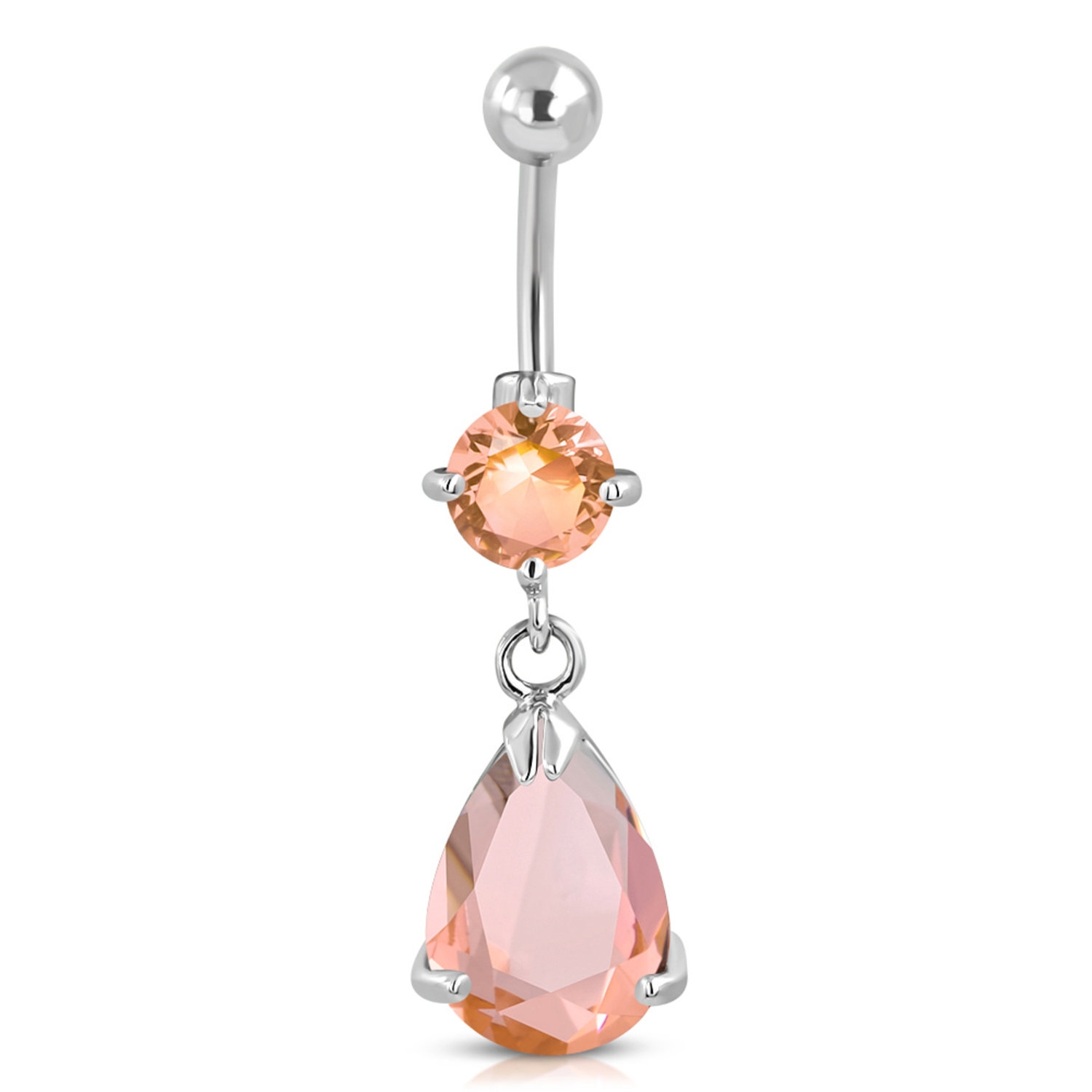 Navelpiercing Navel Piercing i Kirurgiskt Stål 316L i Silver Färg - Persiko/Champagne Droppformad CZ Kristall