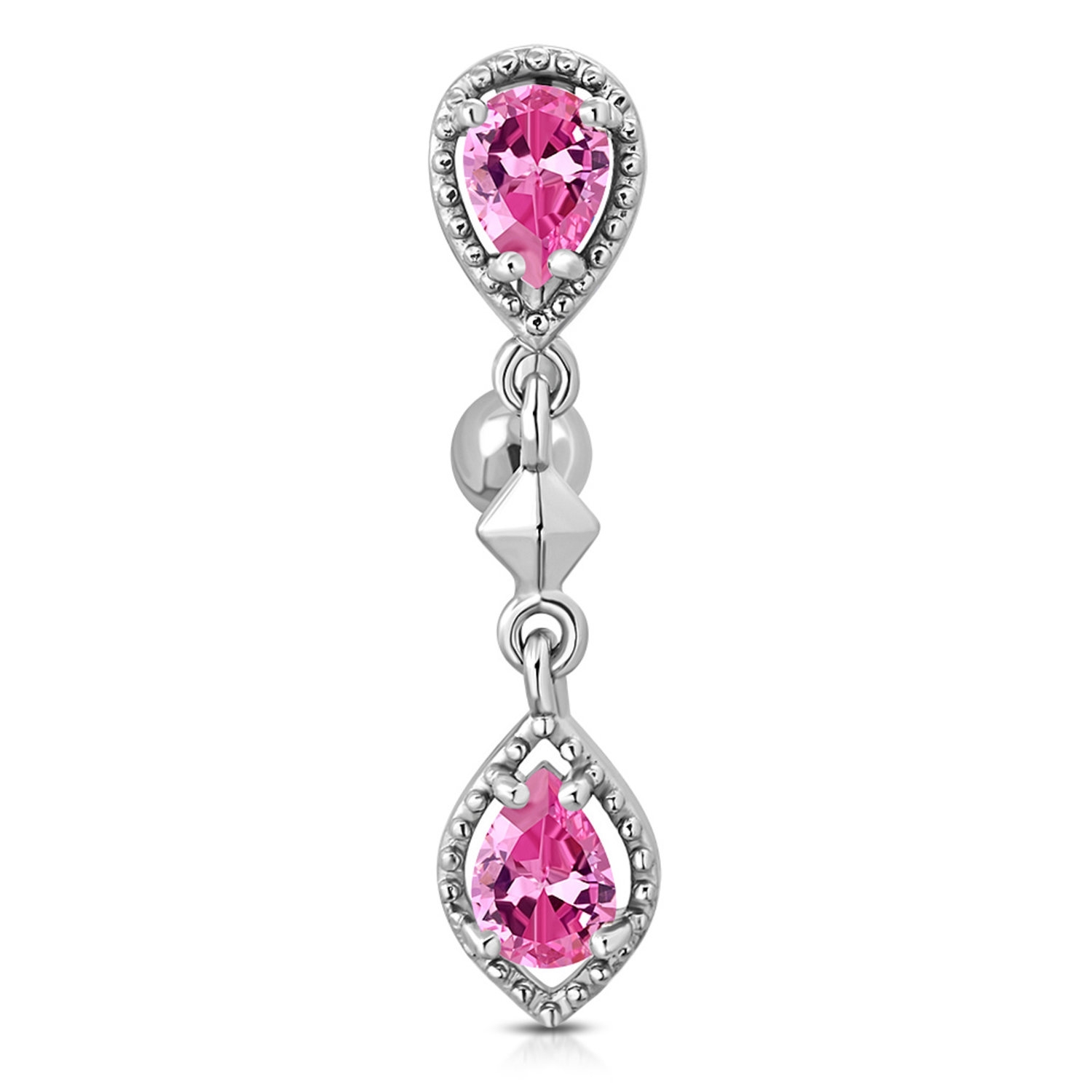 Omvänd Navelpiercing Navel Piercing i Kirurgiskt Stål 316L i Silver Färg - Droppe / Droppar med Rosa Cubic Zirconia