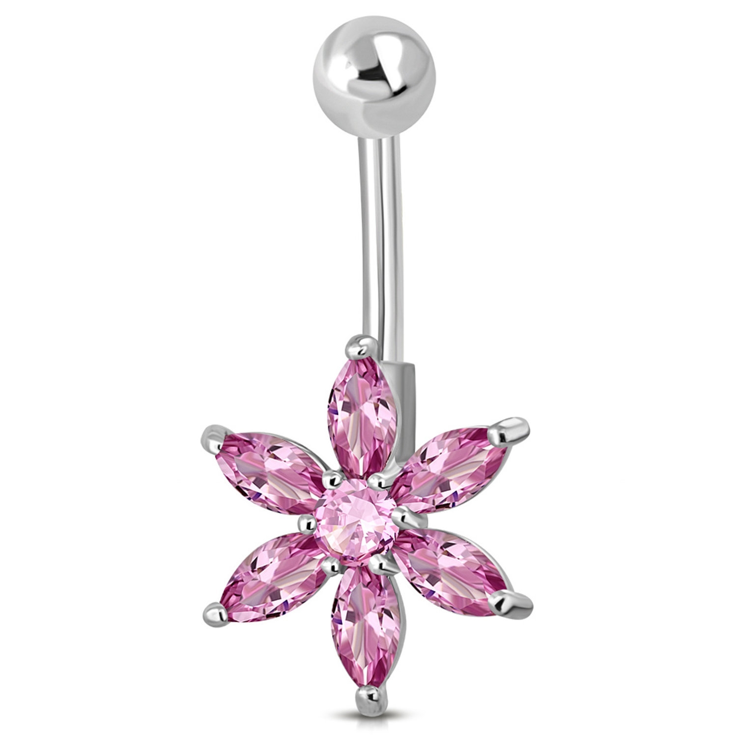 Navelpiercing Navel Piercing i Kirurgiskt Stål 316L i Silver Färg - Blomma med Rosa CZ Cubic Zirconia