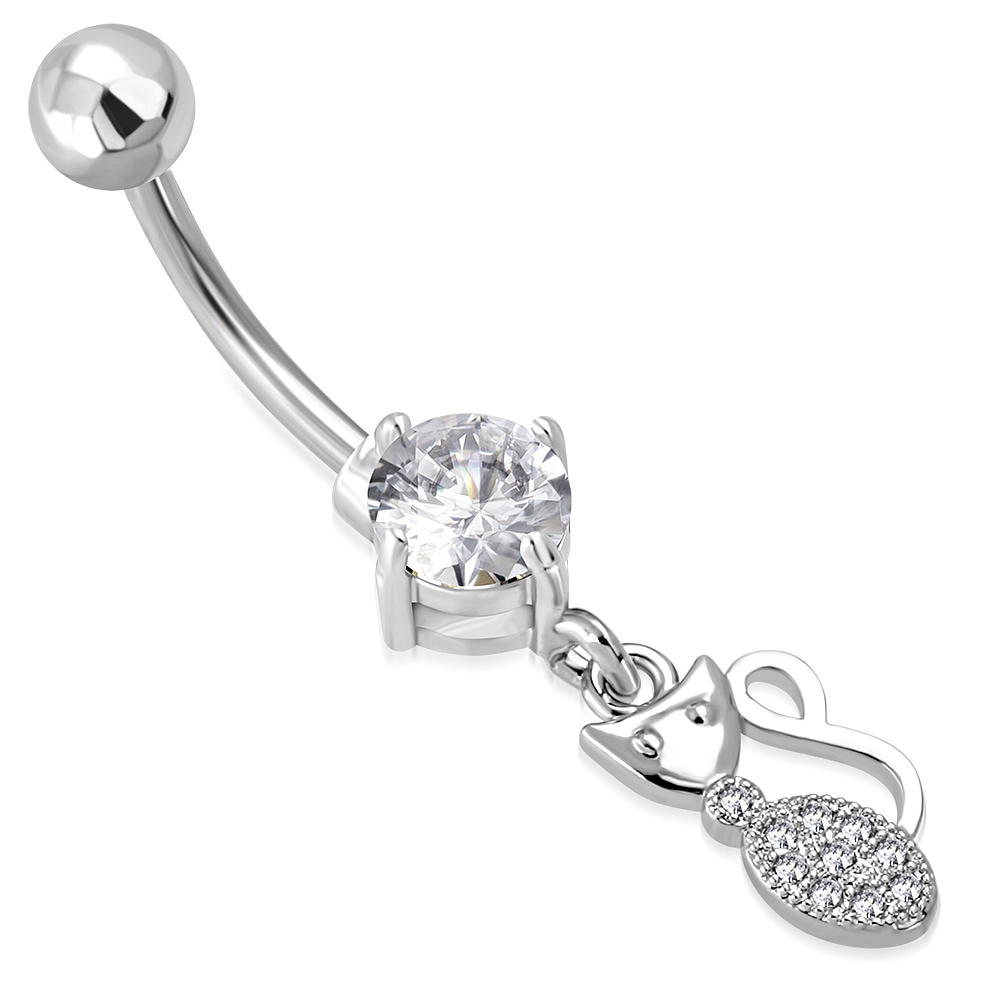 Navelpiercing Navel Piercing i Kirurgiskt Stål 316L i Silver Färg - Katt med Klara Cubic Zirconia Kristaller