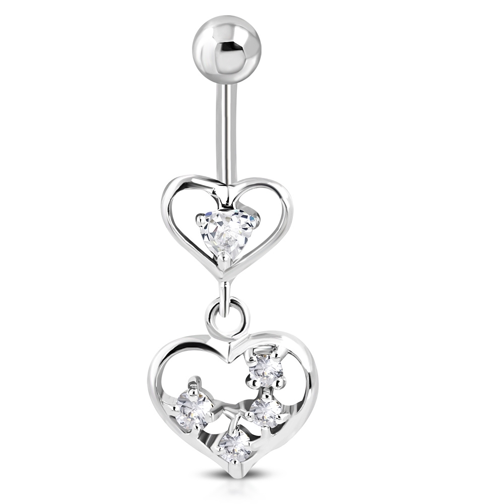 Navelpiercing Navel Piercing i Kirurgiskt Stål 316L i Silver Färg - Hjärtan med Klara Cubic Zirconia Kristaller