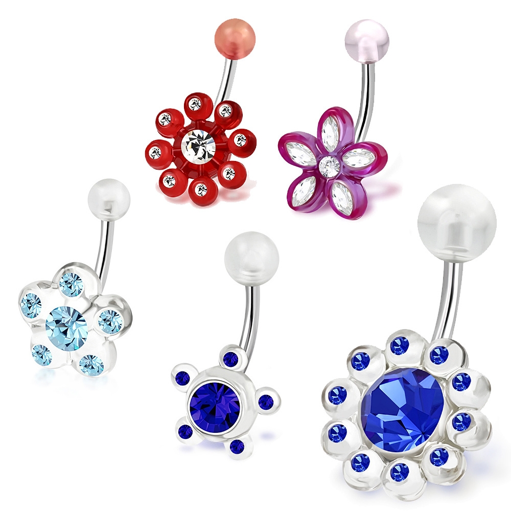 Set med 5 st Navelpiercing Navel Piercing i Acryl, CZ & Kirurgiskt Stål 316L - Blomma / Blommor