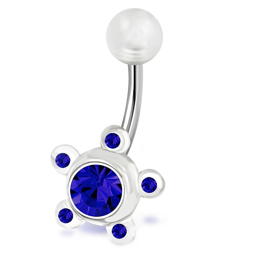 Navelpiercing Navel Piercing i Acryl, CZ & Kirurgiskt Stål 316L i Silver Färg - Transparent / Blå Blomma