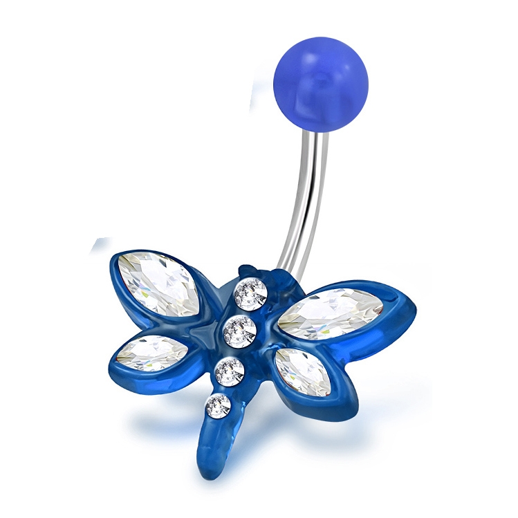 Navelpiercing Navel Piercing i Acryl, Klara CZ & Kirurgiskt Stål 316L i Silver Färg - Blå Fjäril