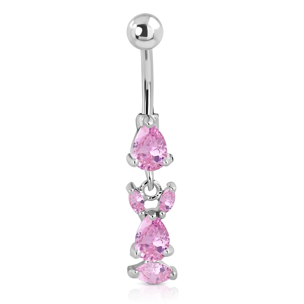 Navelpiercing Navel Piercing i Kirurgiskt Stål 316L i Silver Färg - Kanin med Rosa CZ Kristaller
