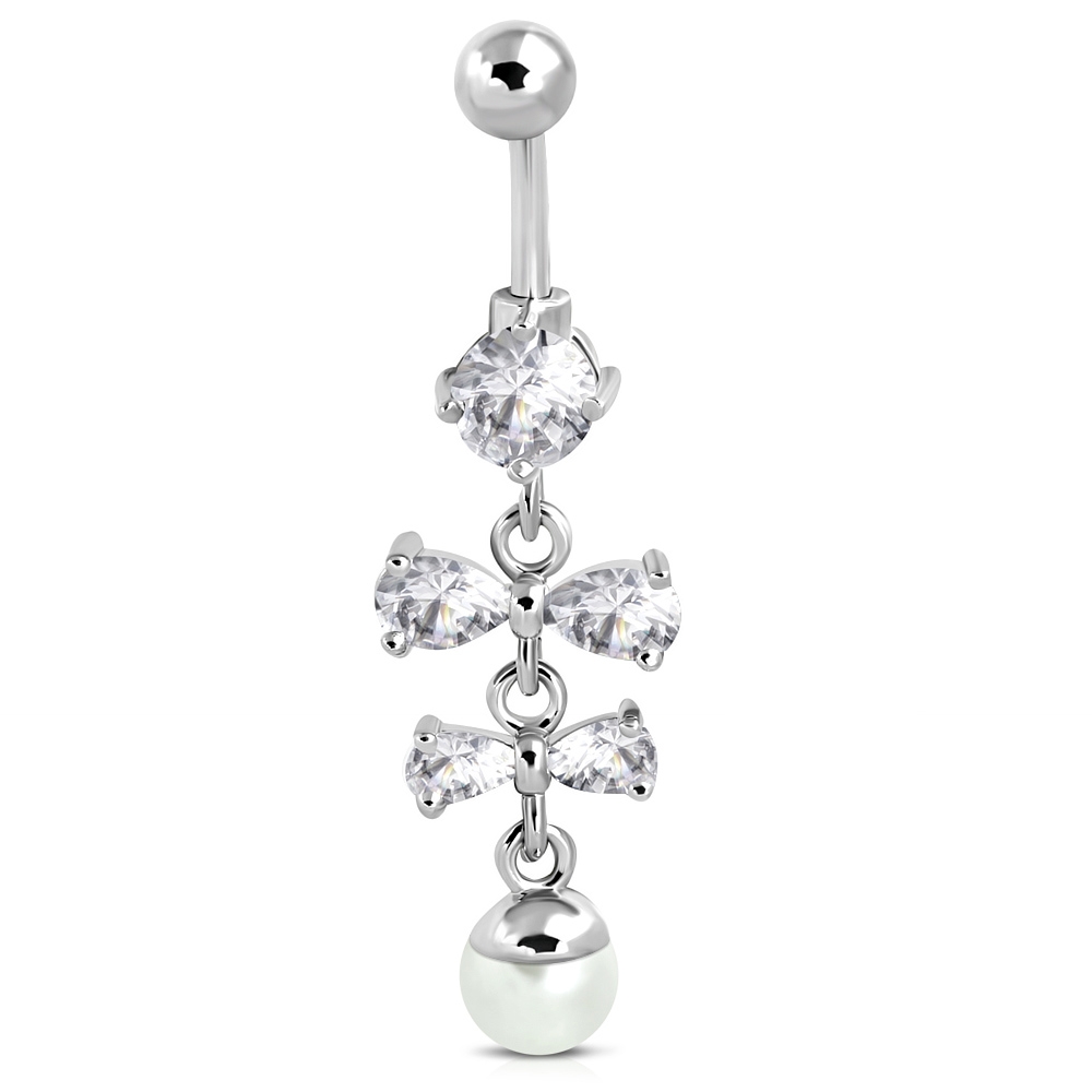 Navelpiercing Navel Piercing i Kirurgiskt Stål 316L i Silver Färg - Rosett med Klar/Vit CZ Cubic Zircon & Pärla