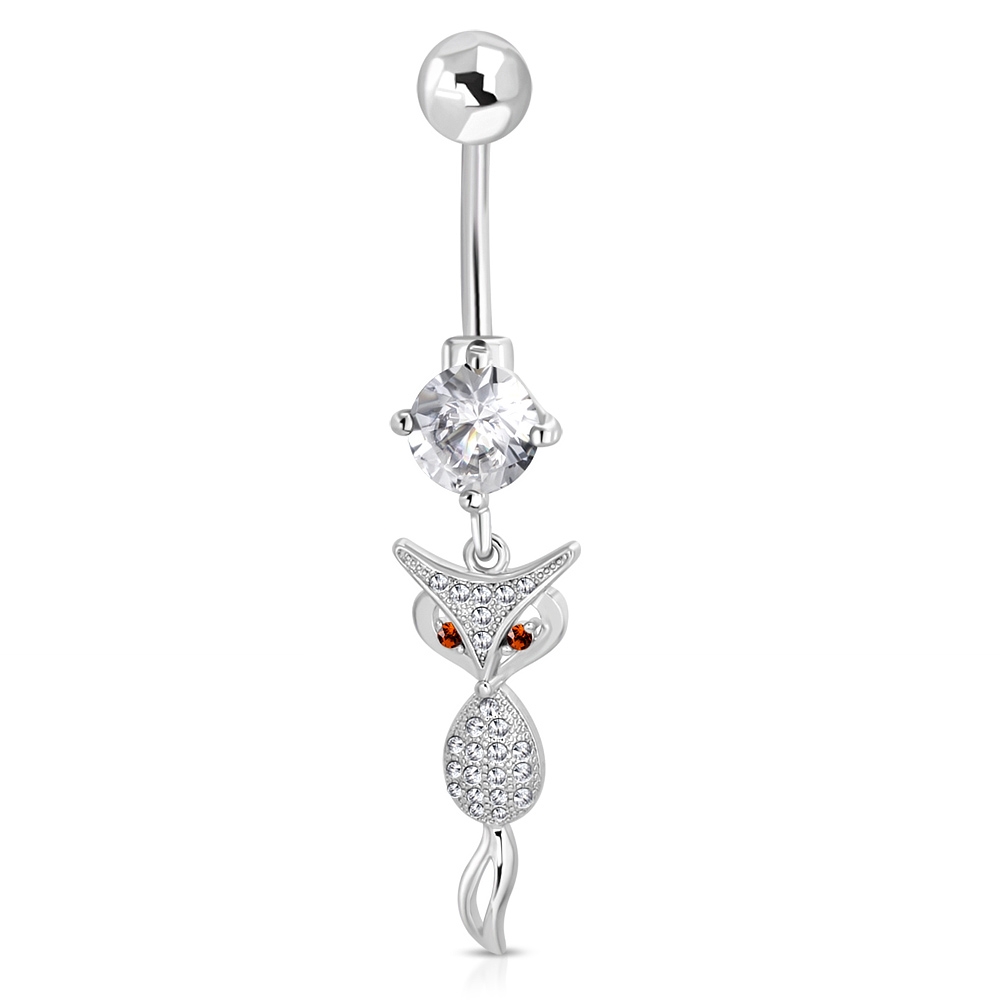 Navelpiercing Navel Piercing i Kirurgiskt Stål 316L i Silver Färg - Räv med Orange & Vit CZ Cubic Zircon Kristall