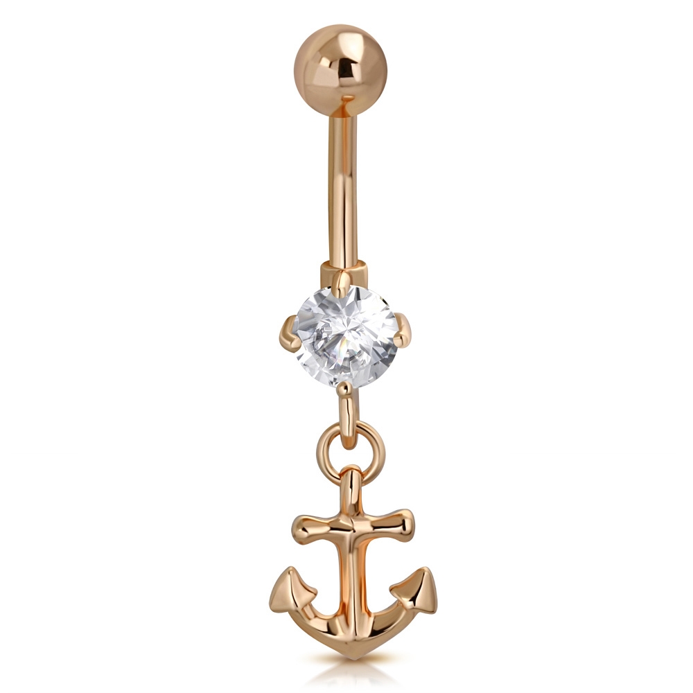 Navelpiercing Navel Piercing i Kirurgiskt Stål 316L i Rosé Guld Färg - Ankare & Klar CZ Kristall