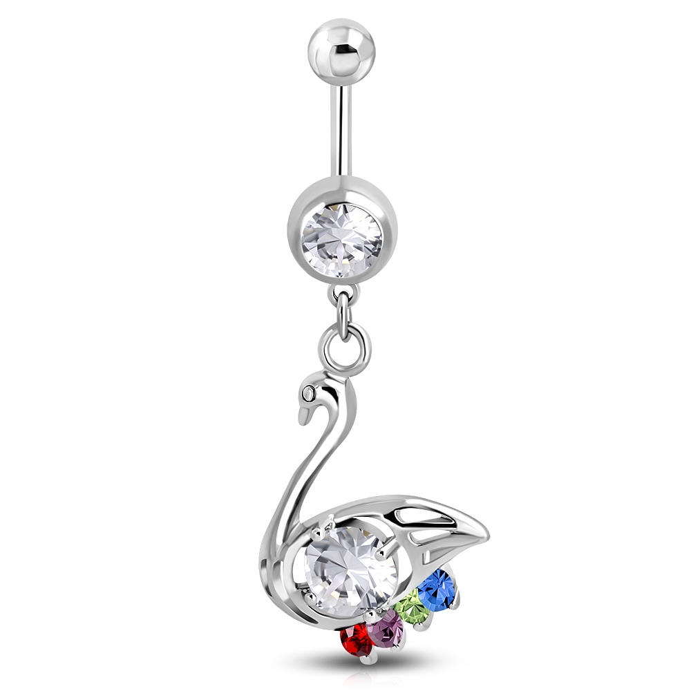 Navelpiercing Navel Piercing i Kirurgiskt Stål 316L i Silver Färg - Svan med CZ Kristaller i Olika Färger