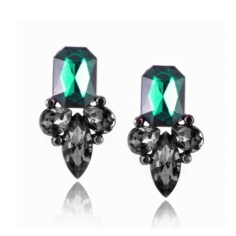 Strassörhängen Örhängen med Glittrande Grön & Svart-Grå Strass / Rhinestones i Olika Geometriska Former