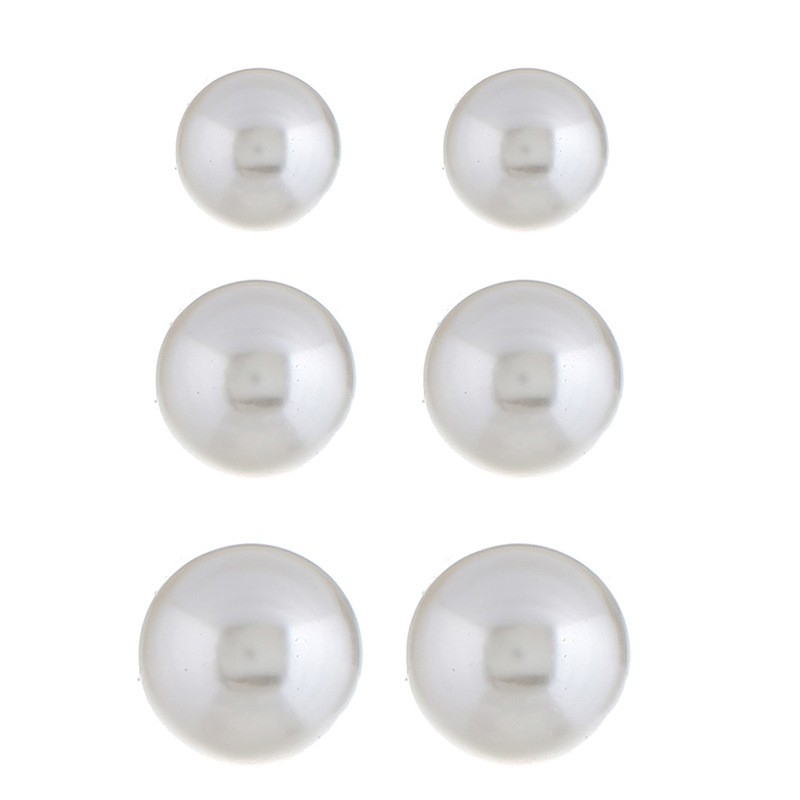 3 Par Stud Örhängen med Vit Pärla / Vita Pärlor i Olika Storlekar - 3, 5 & 7 mm