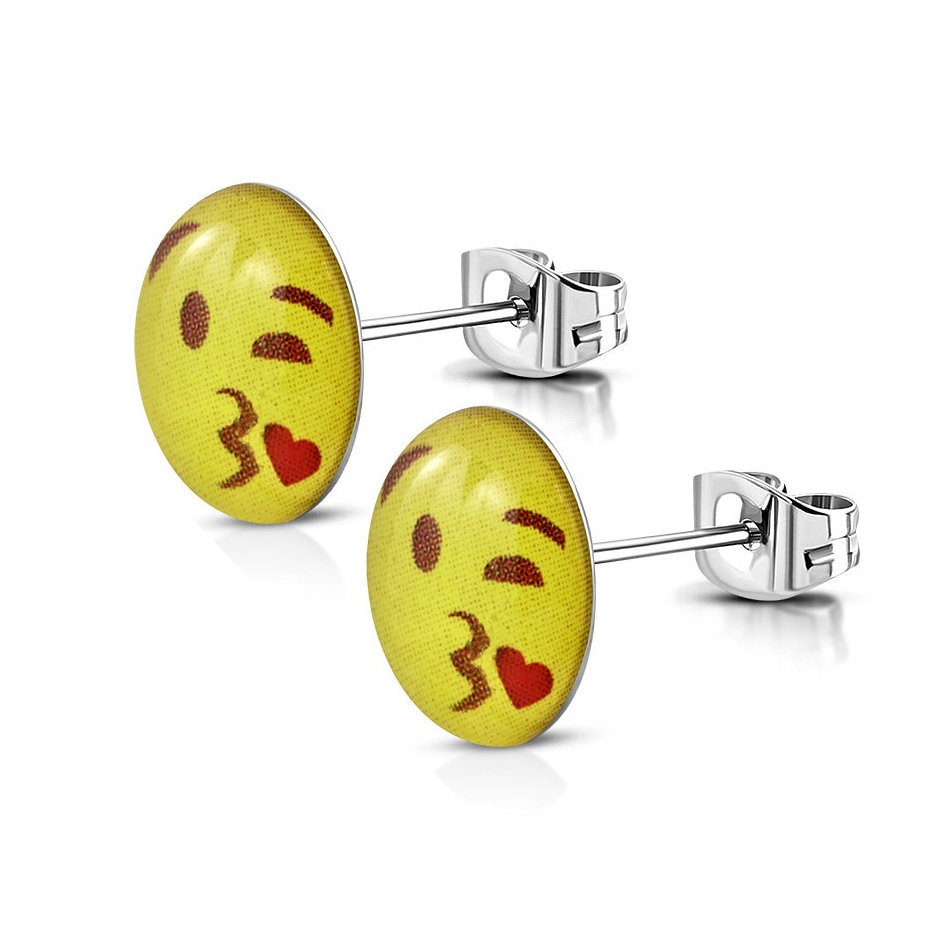 Stiftörhängen Stud Örhängen i Kirurgiskt Stål 316L i Silver Färg – Smiley Emoji – 9 mm