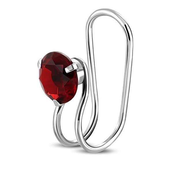 1 st Earcuff Ear Cuff Örhänge i Kirurgiskt Stål 316L i Silver Färg med Rund Röd Cubic Zircon Kristall