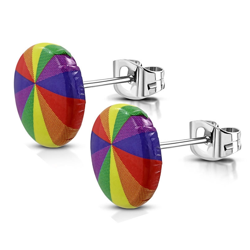 Stiftörhängen Stud Örhängen i Kirurgiskt Stål 316L i Silver Färg – Pride / Regnbågsfärgad Cirkel – 10 mm