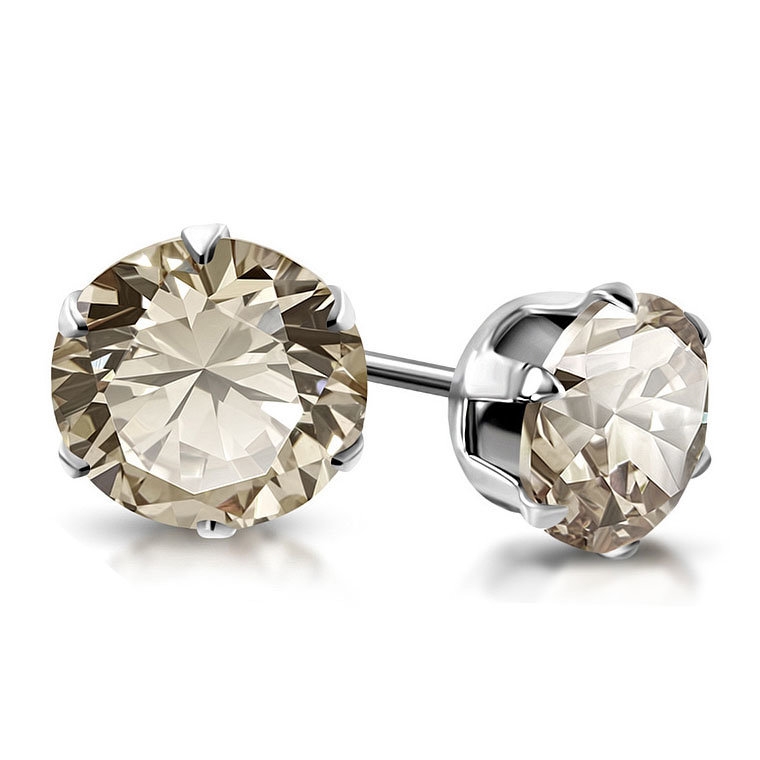 Stiftörhängen Stud Örhängen i Kirurgiskt Stål 316L i Silver Färg med Rund Akryl Facetterad Ljus Brun Kristall - 4 mm