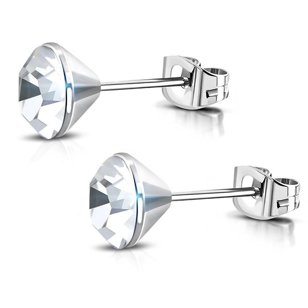 Stiftörhängen Stud Örhängen i Kirurgiskt Stål 316L i Silver Färg med Rund Klar/Vit Swarovski® Kristall – 4 mm