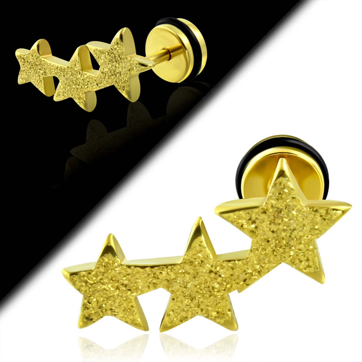 1 st Stud Örhänge / Fake Plug i Kirurgiskt Stål 316L i Guld Färg - Sandblästrade Stjärnor