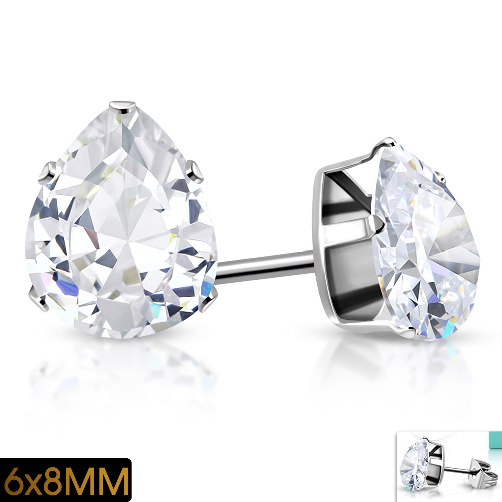 Stud Örhängen Stiftörhängen i Kirurgiskt Stål 316L i Silver Färg - Droppe / Droppformad Klar Cubic Zircon Kristall