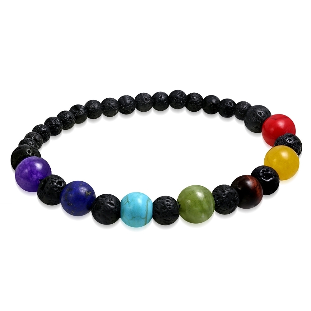 Meditation Yoga Chakra Armband i Bohemian Chic Stil med Lava Stenar