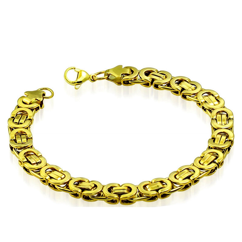 Herr Armband Stålarmband i Rostfritt Stål 316L i Guld Färg - Bysantinsk Kedja / Kejsarlänk - B 8,5 mm L 22 cm