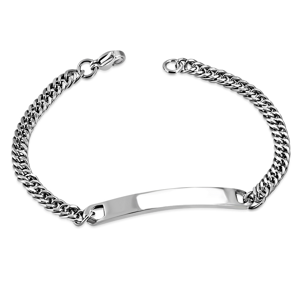 Armband / Pansarlänk i Rostfritt Stål 316L i Silver Färg - Kedja med ID Bricka / Namnbricka för Gravyr - L 16 cm B 4,5 mm