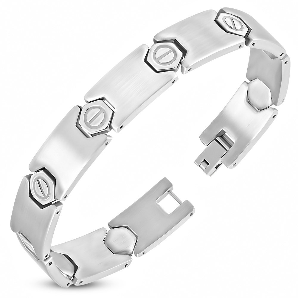 Armband Stålarmband i Silver Färg i Rostfritt Stål 316L med Skruvmotiv / Skruv / Fint Mönster