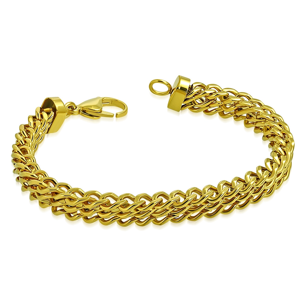 Herr Armband i Rostfritt Stål 316L i Guld Färg - Vacker Design på Kedja / Länk - B 8 mm L 21 cm