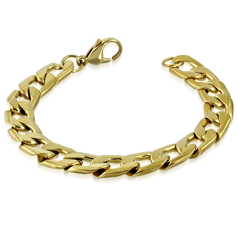 Herr Armband Stålarmband i Rostfritt Stål 316L i Guld Färg - Pansarlänk - L 22 cm B 9 mm